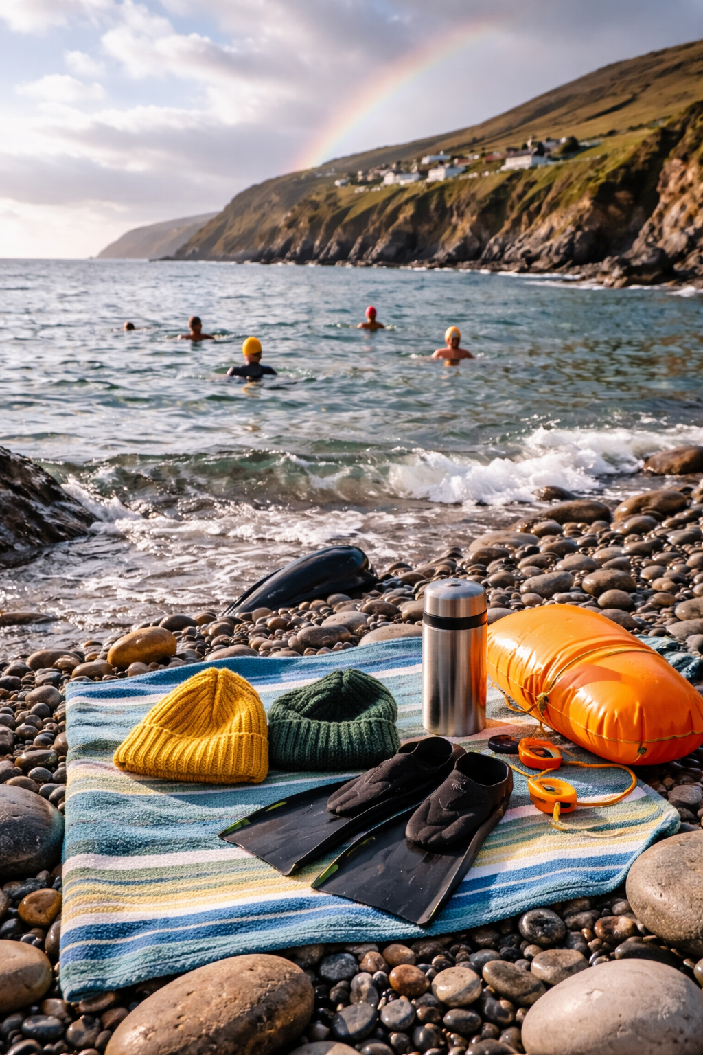 Sea swimming good energy image showing a calm coastal cove